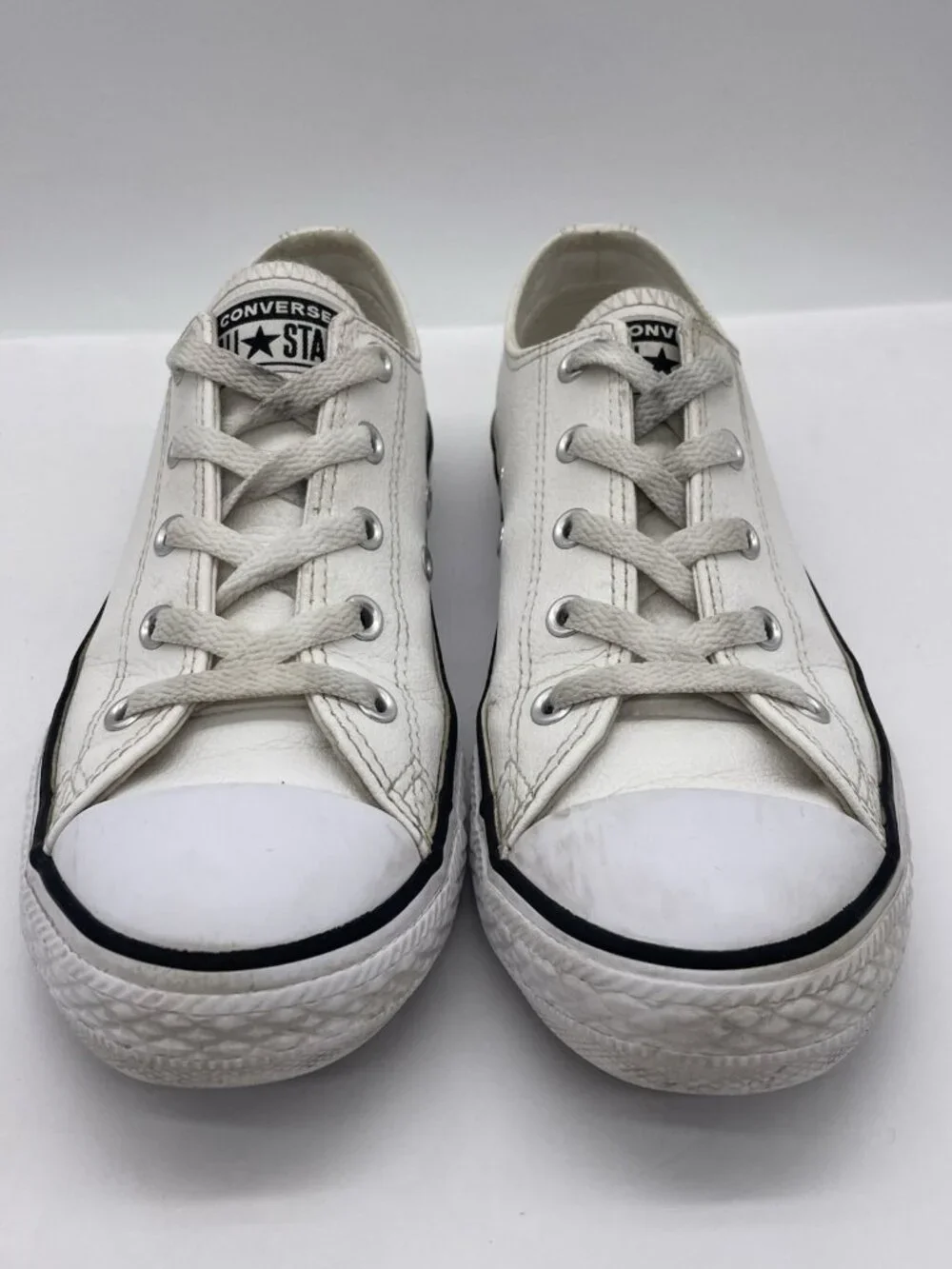 Converse Chuck Taylor All Star OX Low Top White Faux Leather Sneakers Youth 3